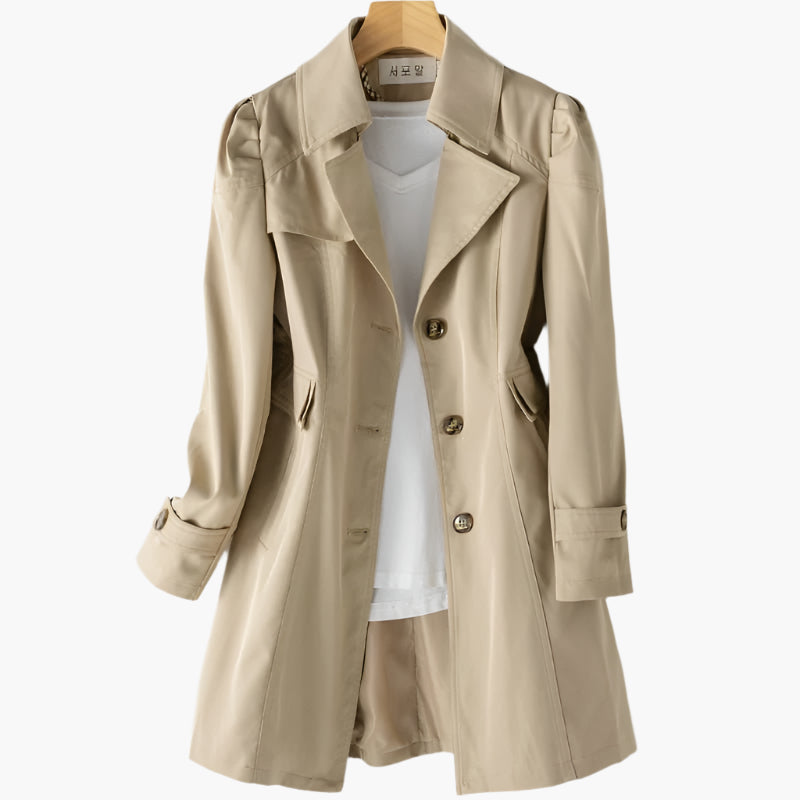 Dame Lang Trenchcoat med Knapper