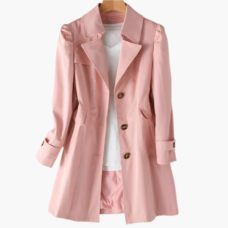 Dame Lang Trenchcoat med Knapper