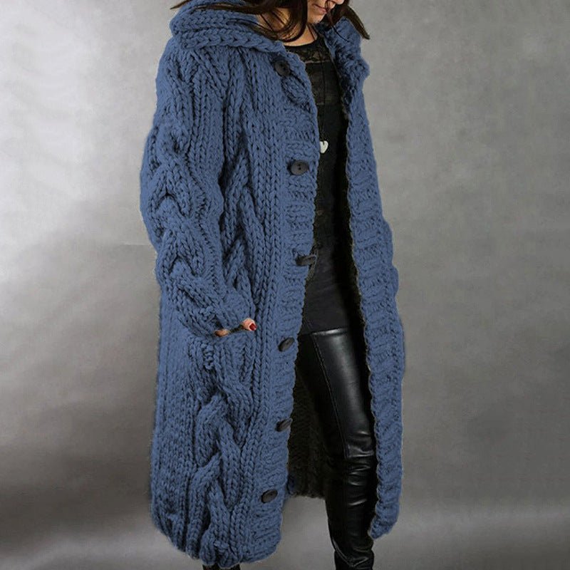 Dame Oversized Kabelstrik Cardigan med Hætte