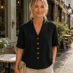 Dame Kortærmet Bluse med Reverskrave
