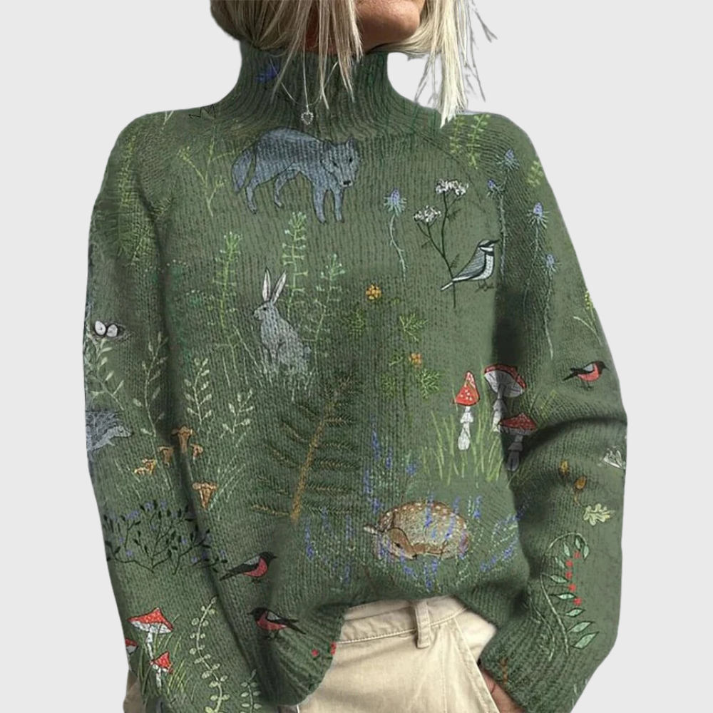 Dame Rullekravetrøje med Print