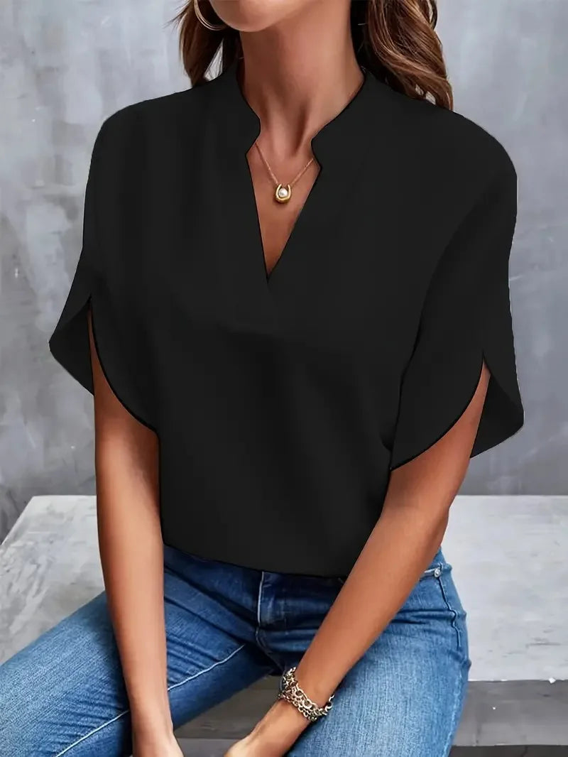 Dame Flydende Bluse med V-Hals