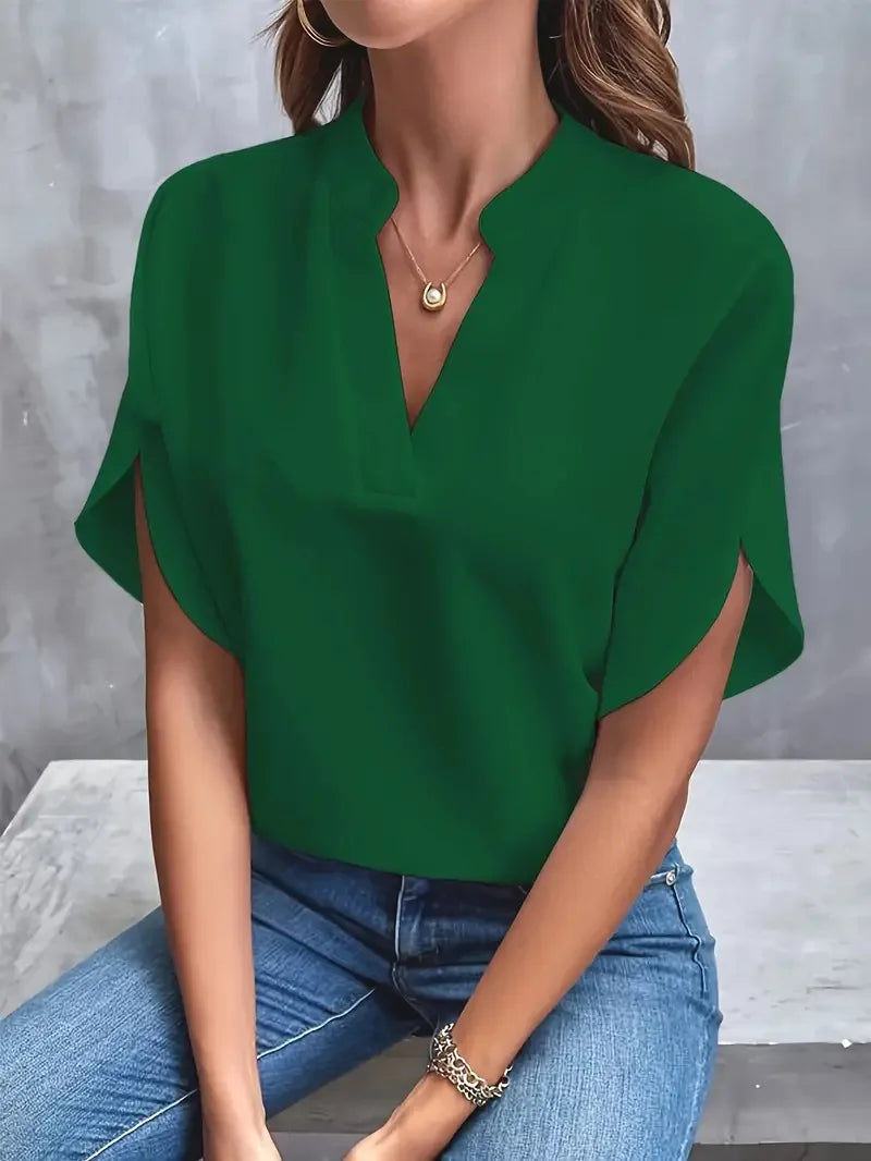 Dame Flydende Bluse med V-Hals
