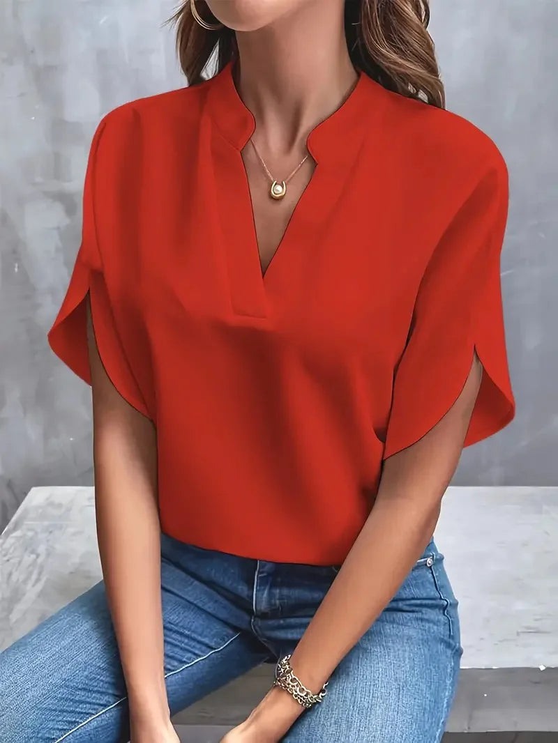 Dame Flydende Bluse med V-Hals