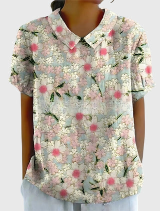 Dame Blomstret Bluse med Korte Ærmer