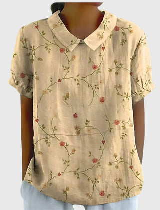 Dame Blomstret Bluse med Korte Ærmer