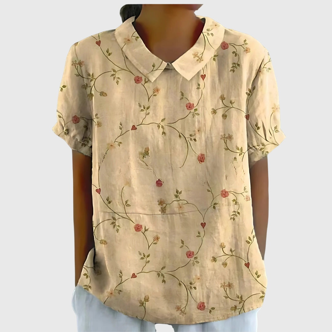 Dame Blomstret Bluse med Korte Ærmer