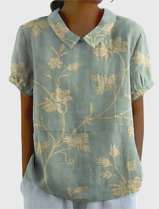 Dame Blomstret Bluse med Korte Ærmer