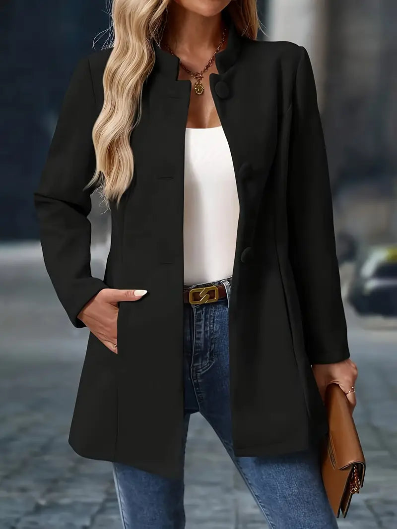 Dame Elegant Lang Vinterfrakke med Knapper