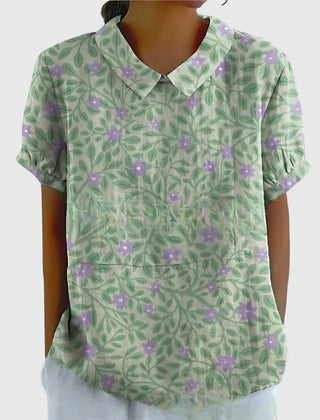 Dame Blomstret Bluse med Korte Ærmer