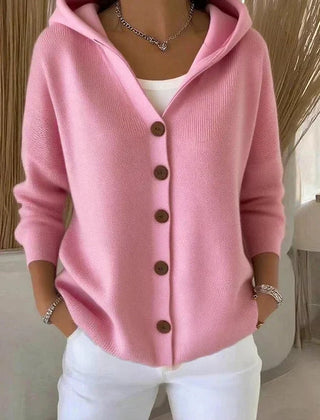 Dame Cardigan med Hætte og Knapper