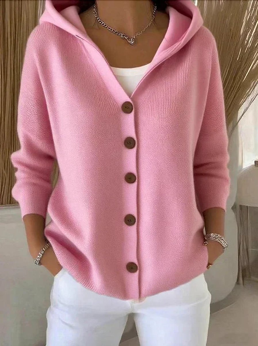 Dame Cardigan med Hætte og Knapper