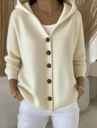 Dame Cardigan med Hætte og Knapper