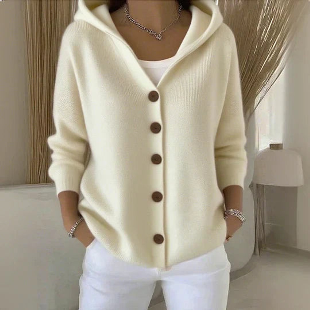 Dame Cardigan med Hætte og Knapper