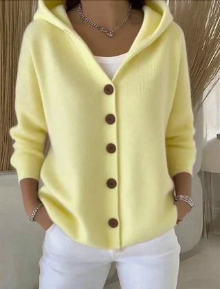 Dame Cardigan med Hætte og Knapper