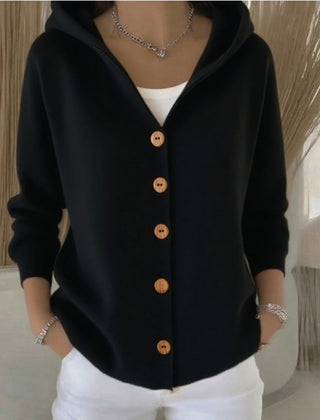 Dame Cardigan med Hætte og Knapper