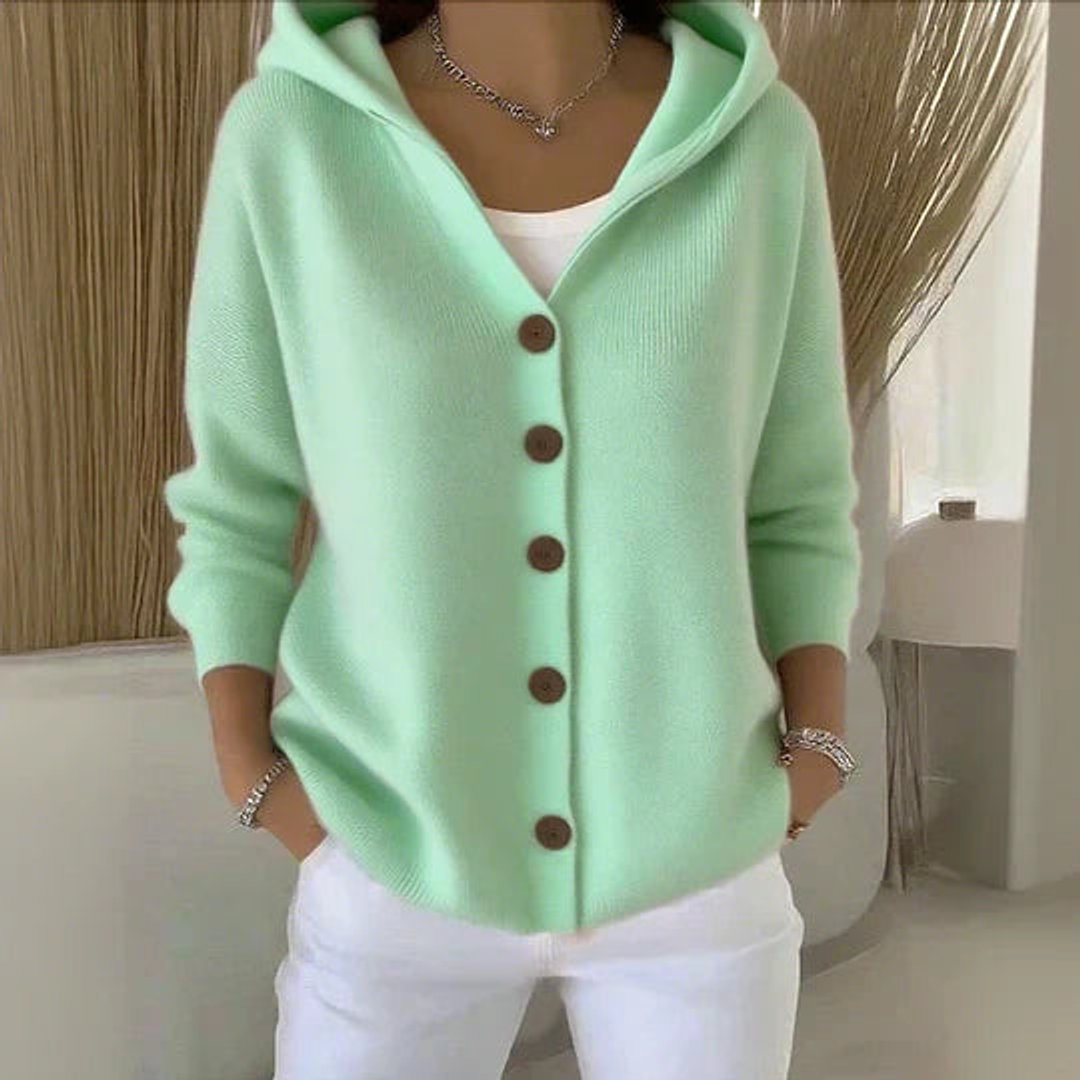 Dame Cardigan med Hætte og Knapper