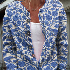 Dame Blomstret Cardigan med Knapper