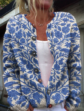Dame Blomstret Cardigan med Knapper