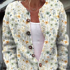 Dame Blomstret Cardigan med Knapper