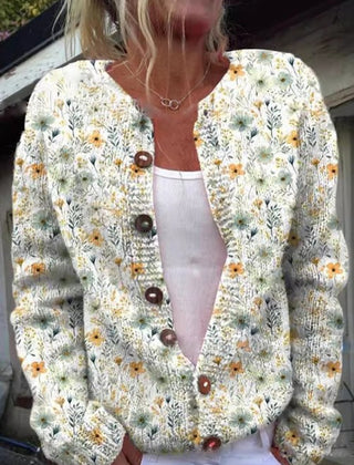Dame Blomstret Cardigan med Knapper