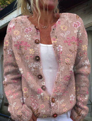 Dame Blomstret Cardigan med Knapper