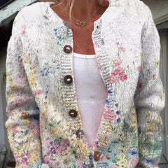 Dame Blomstret Cardigan med Knapper