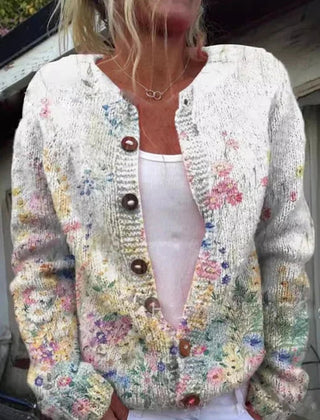 Dame Blomstret Cardigan med Knapper