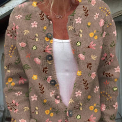 Dame Blomstret Cardigan med Knapper