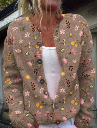 Dame Blomstret Cardigan med Knapper