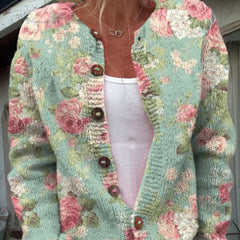 Dame Blomstret Cardigan med Knapper