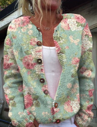 Dame Blomstret Cardigan med Knapper