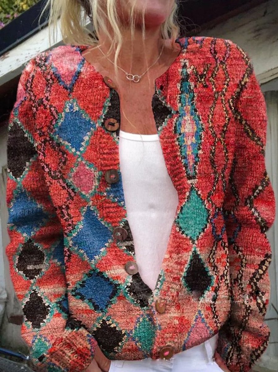 Dame Blomstret Cardigan med Knapper