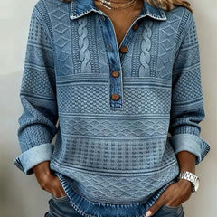 Dame Kabelstrik Sweatshirt med Krave