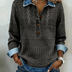 Dame Kabelstrik Sweatshirt med Krave