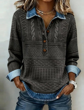Dame Kabelstrik Sweatshirt med Krave
