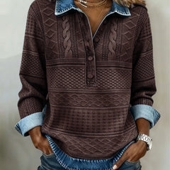 Dame Kabelstrik Sweatshirt med Krave