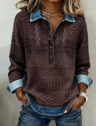 Dame Kabelstrik Sweatshirt med Krave