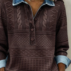 Dame Kabelstrik Sweatshirt med Krave