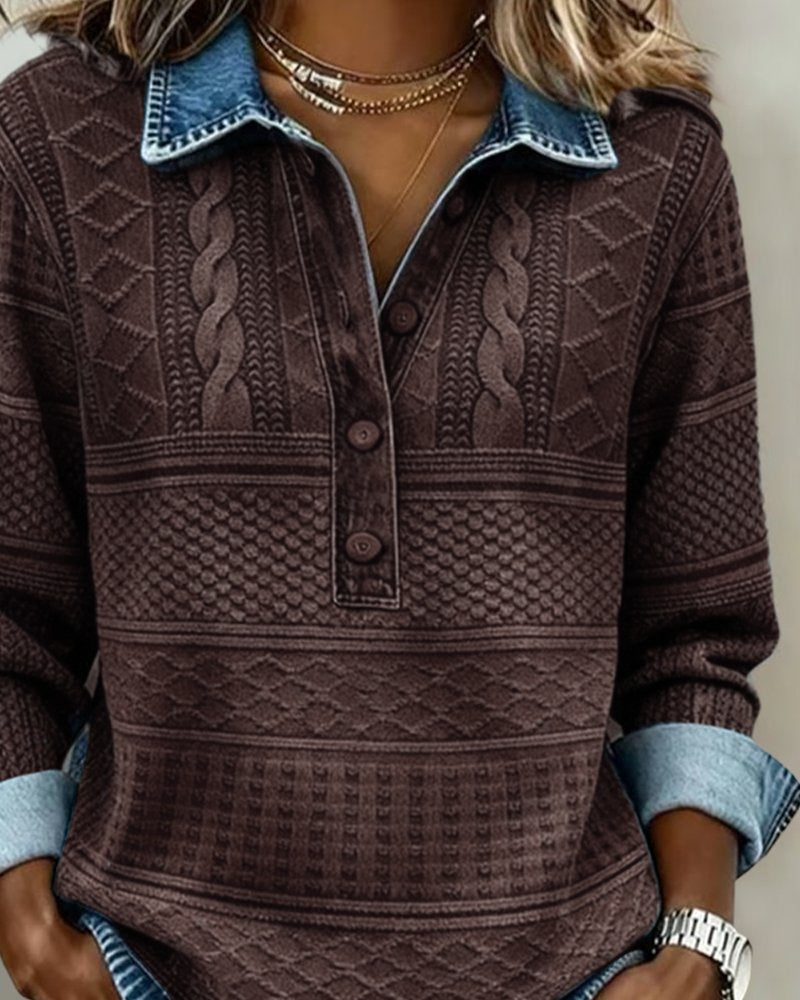 Dame Kabelstrik Sweatshirt med Krave