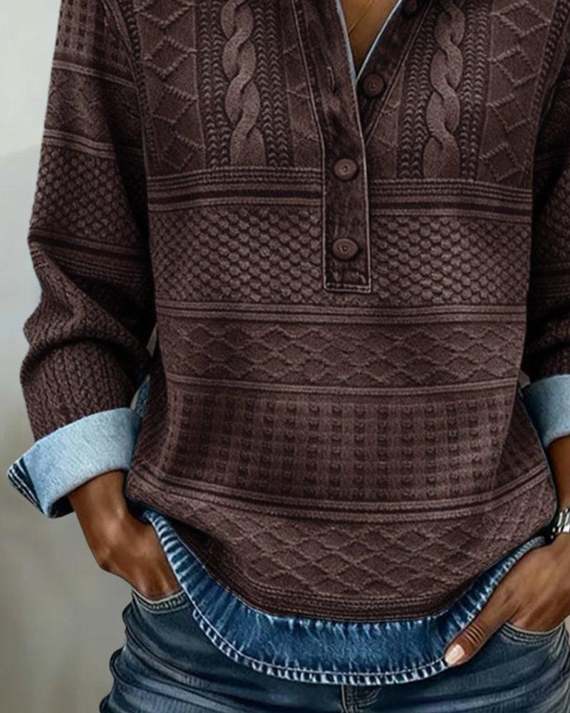Dame Kabelstrik Sweatshirt med Krave