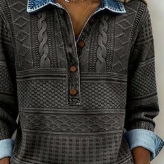 Dame Kabelstrik Sweatshirt med Krave