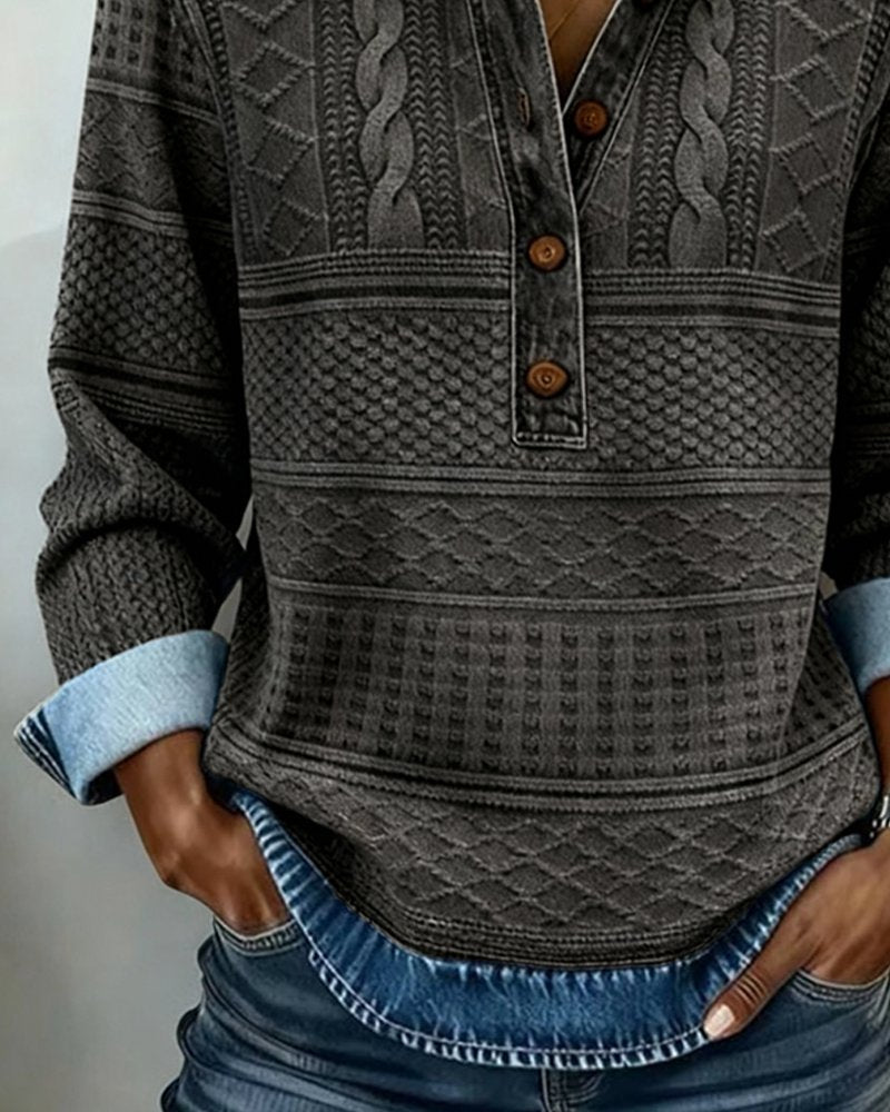 Dame Kabelstrik Sweatshirt med Krave