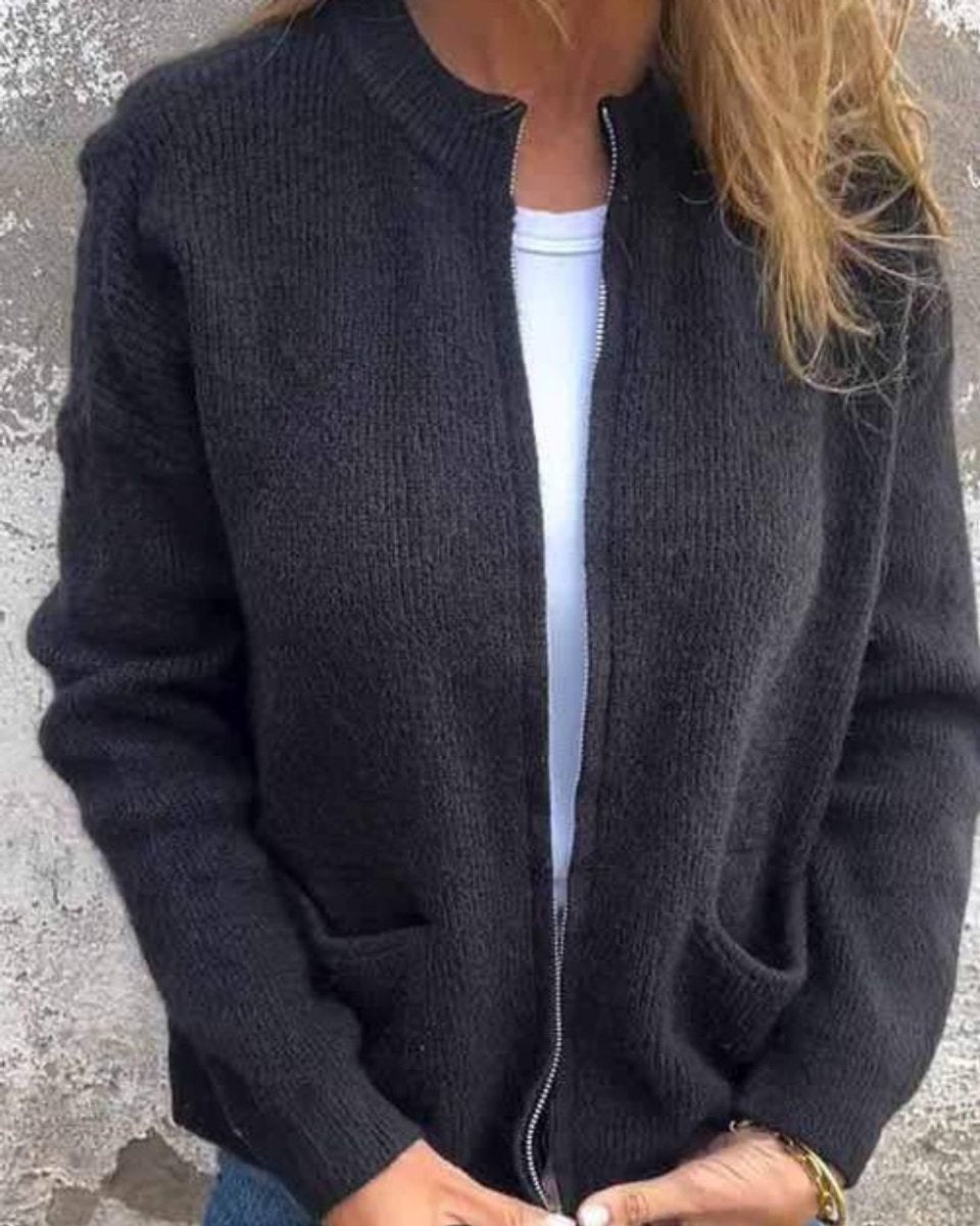 Dame Cardigan med Lynlås og Lommer