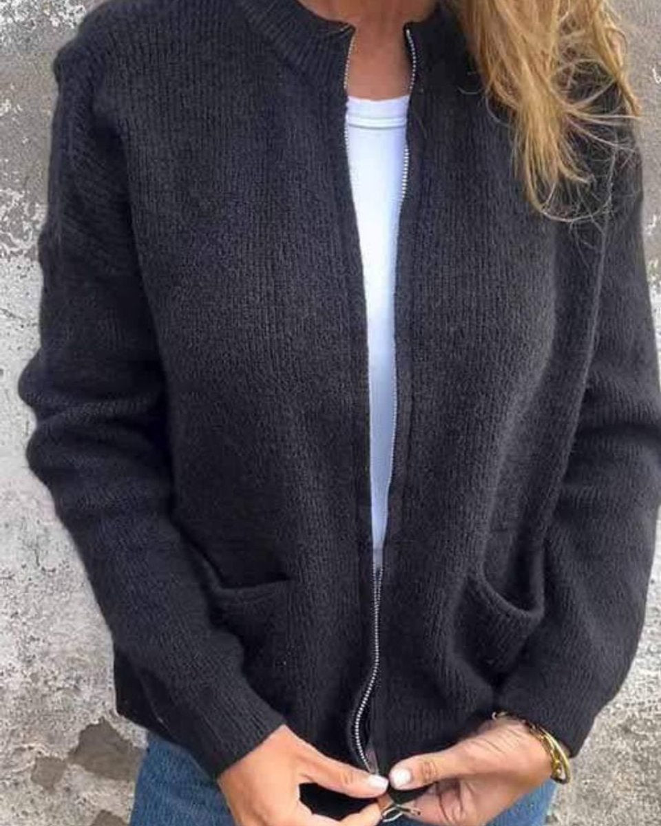 Dame Cardigan med Lynlås og Lommer