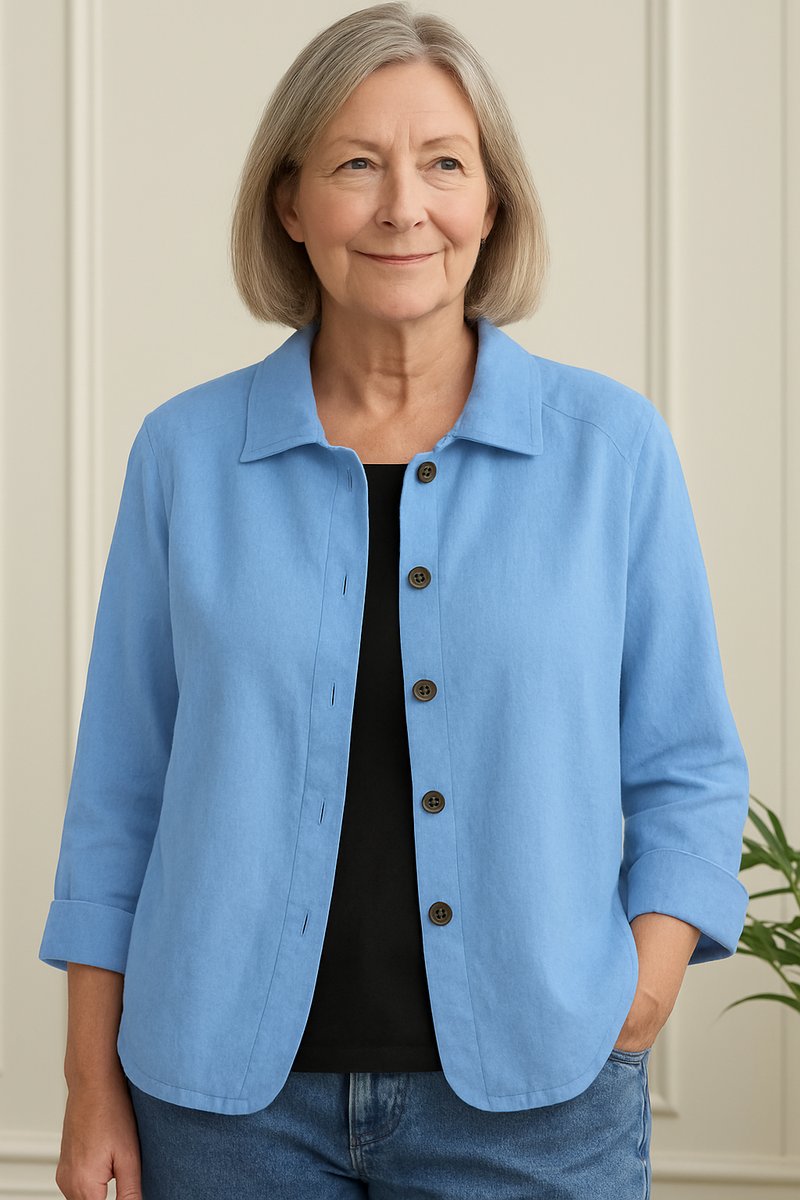 Dame Cardigan i Bomuld og Hør med Knapper