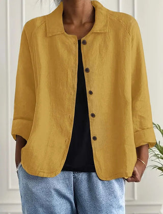 Dame Cardigan i Bomuld og Hør med Knapper