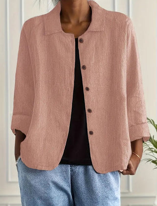 Dame Cardigan i Bomuld og Hør med Knapper