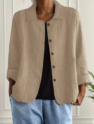 Dame Cardigan i Bomuld og Hør med Knapper