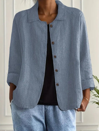 Dame Cardigan i Bomuld og Hør med Knapper